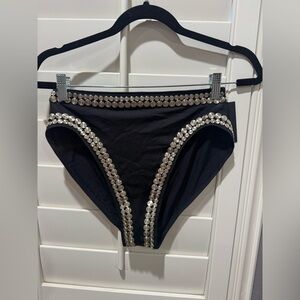Norma Kamali High-Waist Bikini Bottom with Silver Stud Trim NWT